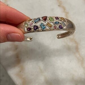 925 Sterling Silver Women's Cuff Bracelet Multicolor Multi Gemstone Crystals